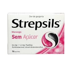Strepsils Morango sem açucar, 0,6/ 1,2 mg x 16 p